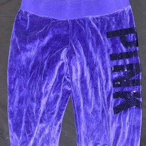 PINK VS velour blue sweat pants - long - flare out bottom